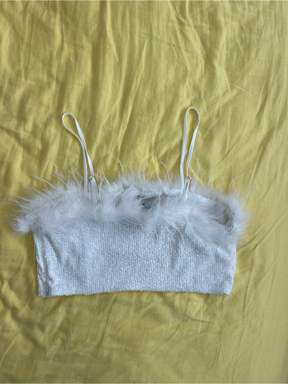 Aqua White Feather Trim Bandeau Crop Top